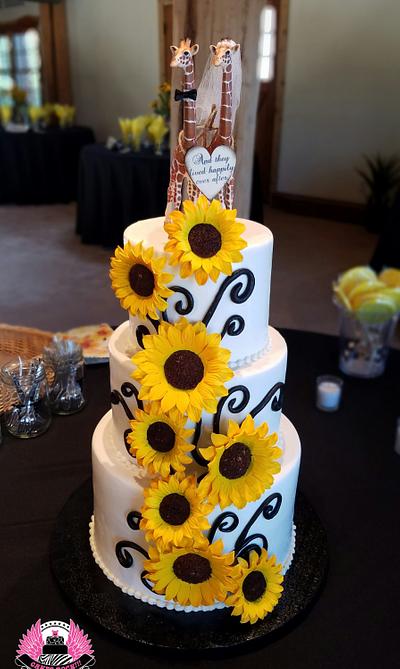Bright & Cheery Sunflower Wedding - Cake by Cakes ROCK!!!  