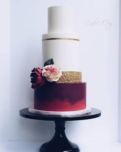 Gold and Burgundy - Cake by CakeAPig