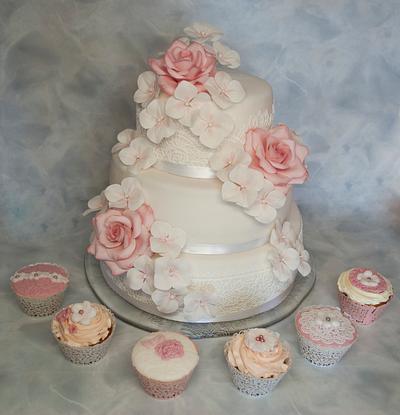 Romantic Wedding Cake with cupcakes - Cake by KaterinaJozova