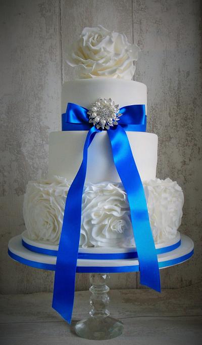 Ruffle and rose wedding cake - Cake by Clare's Cakes - Leicester