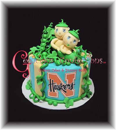 Two Peas in a Pod & a Cornhuskers Fan - Cake by Geelicious Confections