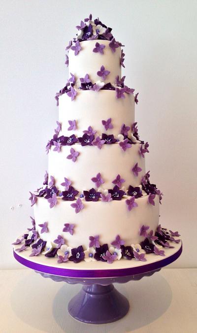 Purple flowered wedding cake  - Cake by Kelly Ellison