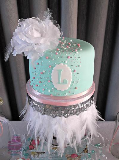 Mint green colored cake  - Cake by CakesByPaula