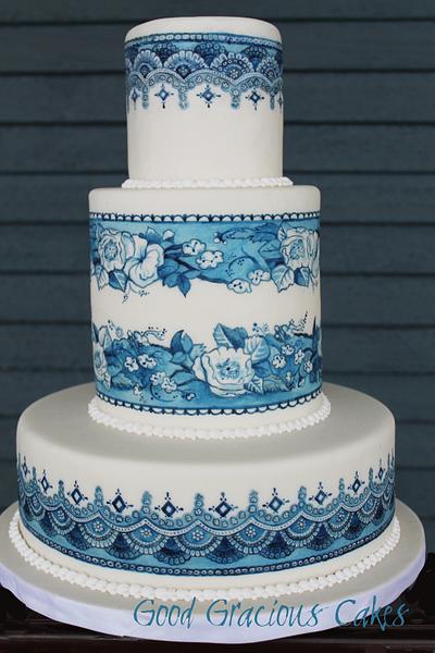 Blue and White Hand Painted Cake - Cake by Michelle Boyd