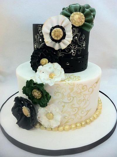 Vintage green and gold ruffles - Cake by Hot Mama's Cakes