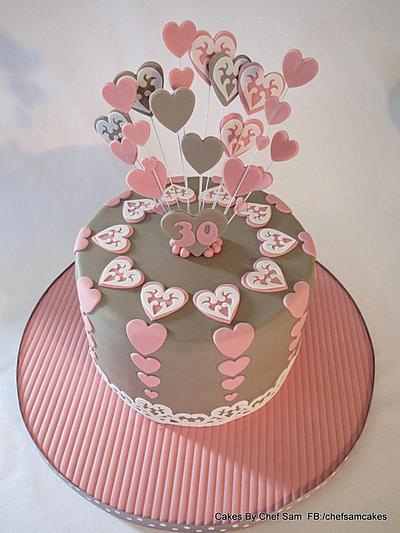 Taupe and Pink Hearts - Cake by chefsam