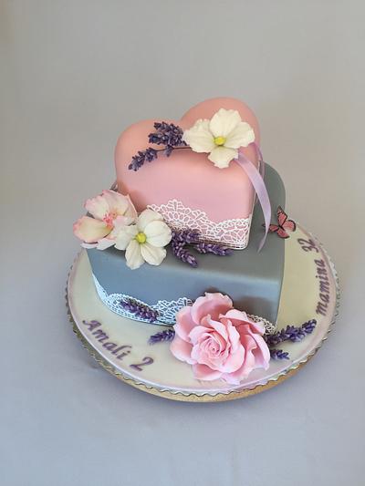 Double heart with flowers  - Cake by Layla A