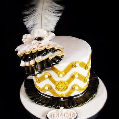 Pink, black and gold chevron birthday cake - Cake by Dee