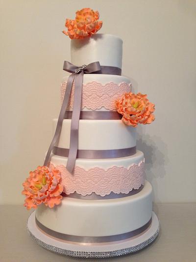 Peach Peony wedding cake - Cake by leolay