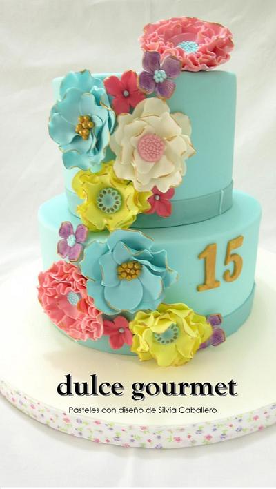 Colorful flowers for a 15th birthday! - Cake by Silvia Caballero