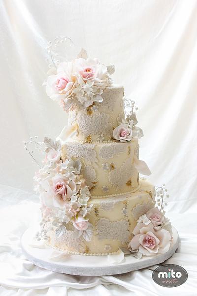 Blush pink lace cake.  - Cake by Mito Sweets 