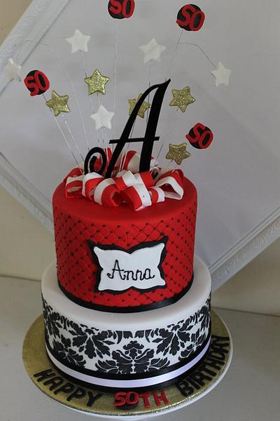 Red, black and white birthday cake - Cake by Kathy Cope