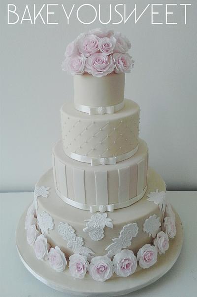 Ivory & Pale Pink - Cake by Bakeyousweet