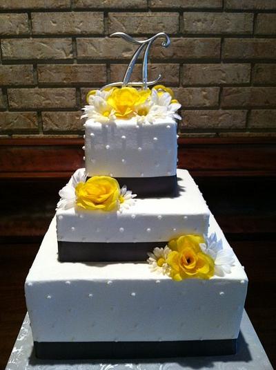 Yellow & Grey Wedding Cake - Cake by TastyMemoriesCakes