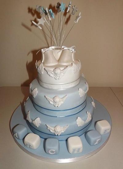 Cherubs & angel wings christening cake - Cake by Donna