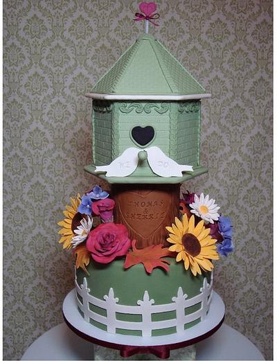 Birdhouse Fall Wedding Cake/Cupcake Tower - Cake by Toni (White Crafty Cakes)