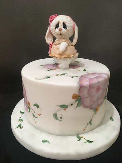 Cute Rabbit and flower cake - Cake by  Sue Deeble