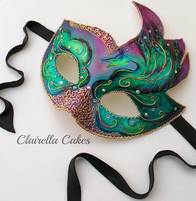 Peacock Masquerade Ball Mask  - Cake by Clairella Cakes 