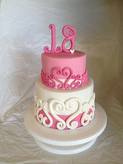 Pink and white swirls - Cake by Kathy Cope