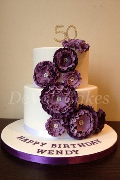 Purple Ruffle Flowers - Cake by DeVoliCakes