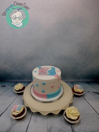 Babyshower cake He of she with lactose- sugar and glutenfree cupcakes - Cake by DeOuweTaart