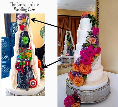 Front and Back Wedding cake with a little comic humor. - Cake by JustSimplyDelicious
