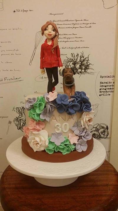 Girl with dog and flowers - Cake by Dulce Victoria