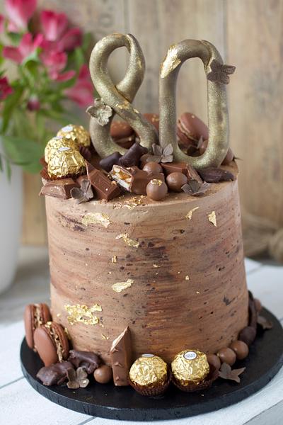 80 Birthday Cake chocolate gold  - Cake by Agnes Linsen