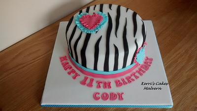 Zebra Print & ruffle hearts x - Cake by Kerri's Cakes