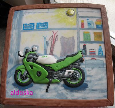 Kawasaki motorcycle in the garage - Cake by Alena