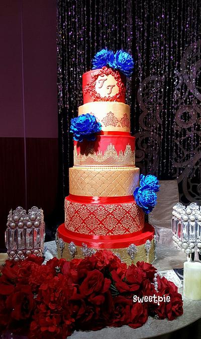Gold and Red Wedding cake - Cake by sweetpiemy