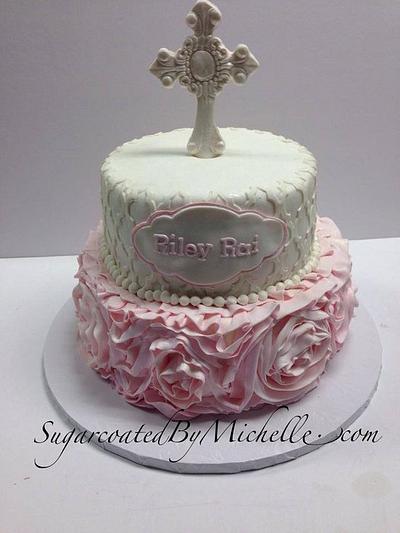 Ruffle Rose Christening - Cake by Michelle 