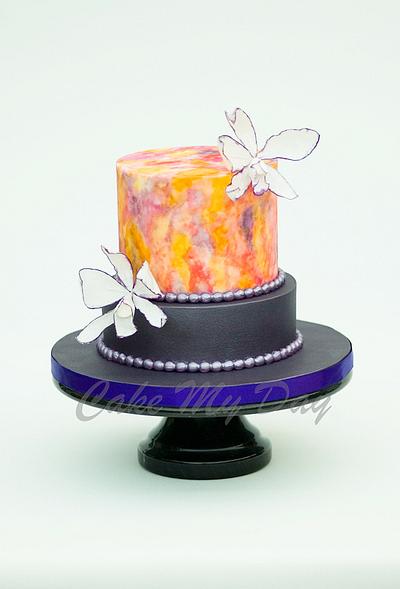 Watercolour with Cattleya Orchids - Cake by JoBP