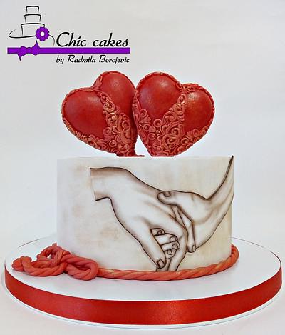 Floral Red Heart Cake