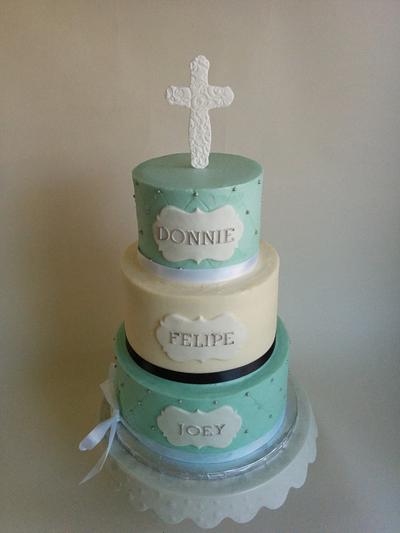 first communion and confirmation cake for 3 boys - Cake by Cake That Bakery