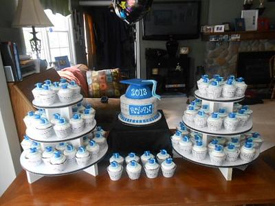 blue and white graduation cake cupcakes - Cake by heather369