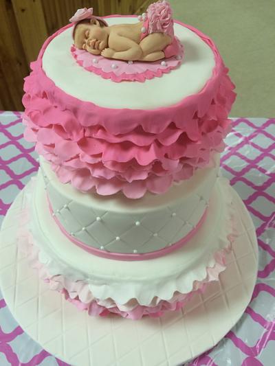 Pink ruffled baby shower cake - Cake by Julie