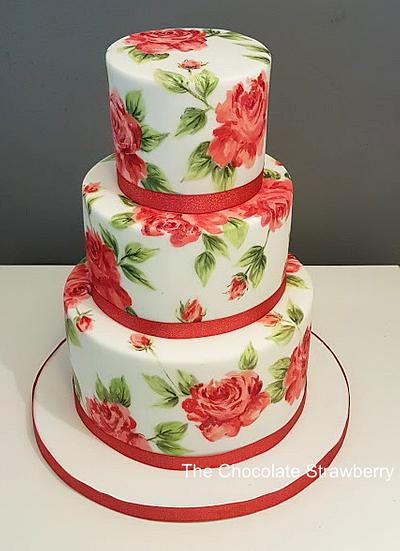 Red Rose painted wedding cake - Cake by Sarah Jones