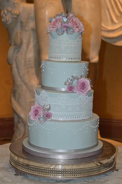 Joyful Tiers Duck egg blue vintage wedding cake - Cake by MrsPs