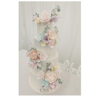 Pastel flowers wedding cake  - Cake by Sharon, Sadie May Cakes 