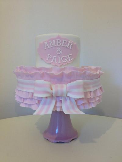 Cute Frill & Bow Pink & White Christening Cake/Cupcake Tower - Cake by Cheryl Witcombe Thomas