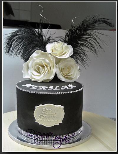 Elegant Single Tiered Black and White Cake  - Cake by Phey
