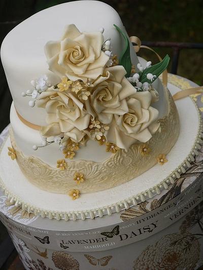 Teresa Golden Wedding Cake - Cake by Scrummy Mummy's Cakes