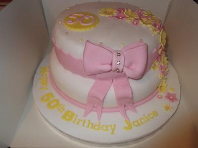 Yellow & Pink floral 50  - Cake by Tracey