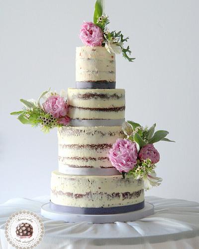 Fresh Peony Wedding Naked Cake  - Cake by Mericakes