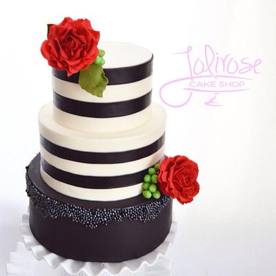 Black and white (& red) wedding cake - Cake by Jolirose Cake Shop