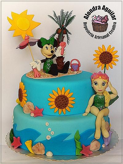Elsa and Minnie, Frozen Fever Aquatic Cake. - Cake by Alondra Aguilar
