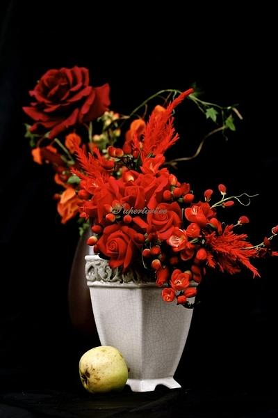 Autumn flowers composition in red - Cake by Olga Danilova