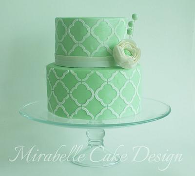 Mint quatrefoil cake with ranunculus - Cake by Mirabelle Cake Design