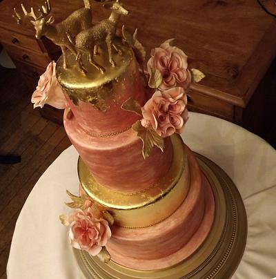 24ct Gold Leaf, Pastel Pink & Rose Wedding Cake :) x - Cake by Storyteller Cakes
